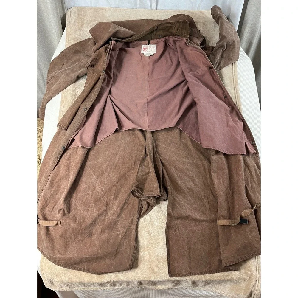Australian Stock Saddle Co Cattlemans Coat Mens Size 7 Brown Waxed Cotton Duster